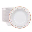 60pcs Disposable Plastic 12 oz Soup Bowls Rose Gold Trim Premium Heavy Duty Plastic Plates for Wedding parties