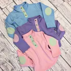 Monogram Button Up Pullover Quarter Zip Seersucker Pullover Sweatshirt