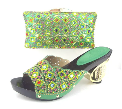 JSM1-78,New arrival italian shoes and bags set for woman wedding dress,High quality material shoes matching bag in green color!