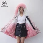 2018 New Style Rabbit Fox Raccoon fur Lining Coats Romantic Pink Real fur Parka With Hood