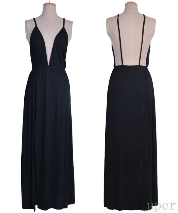 Sexy Women Strap deep V Neck Backless Summer Maxi Party Dress Red Black S,M,L 2015 New