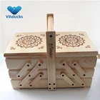 Factory price sewing storage tool wooden sewing box with handle