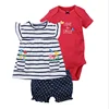 stripe print baby girl summer Tee and red color shortsleeve bodysuit clothes set 3 pcs wear high quality 100% cotton girl dress
