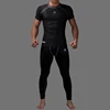 Men Quick Dry Gym Clothing Set Fitness Compression T shirt & Pants Suit Men Bodybuilding Gym Compression Sportswear