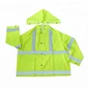 PVC polyester green waterproof rain suit with reflective tape