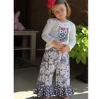High quality childrens girls owl applique shirt and ruffle pants sets baby girl boutique clothing