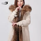 New brand fashion women's fur lined with long winter warmth real raccoon fur parka