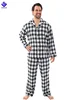 White And Black Plaid 100% Cotton Flannel Pajama Set For Men