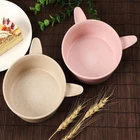 High Quality Promotional Price Food Grade Soup Dessert Large Wheat Straw Bowl With Handle And Spoon Portable For Baby Use