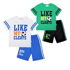 White and Green Soccer Summer Kids Children Boy Clothes Set