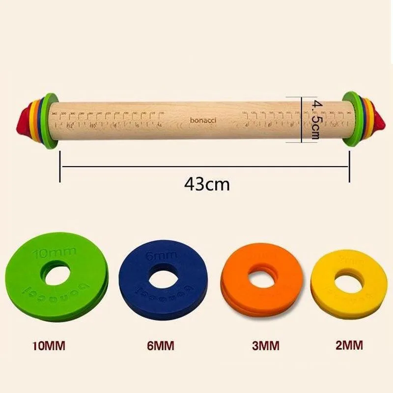 Wooden Baking Stick Rolling Pin Fondant Adjustable Rolling Pins MultifunctionThickness Embossing Patterned Cake Tools