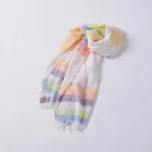 100%Cotton Stripe Scarf with long tassel lightweight hot sales colorful