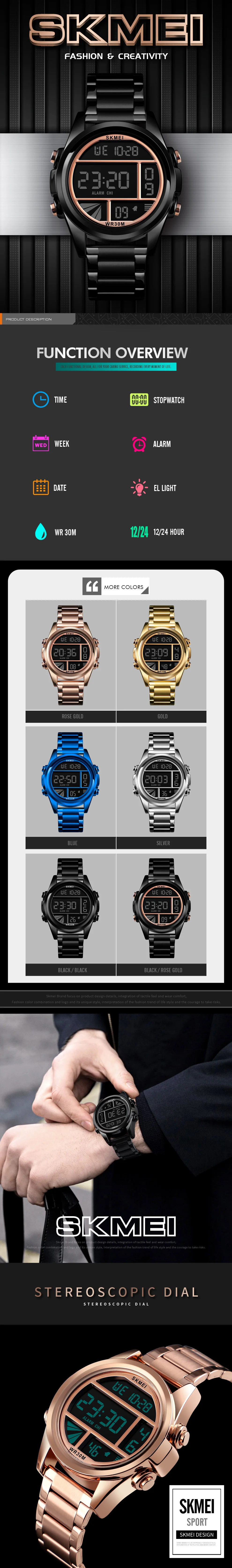 Wholesale watches Skmei 1448 digital waterproof luxury watch strap metal watch for men clock