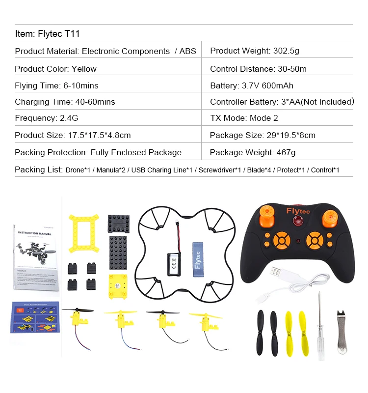 8. T11_Yellow_DIY_Building_Blocks_RC_Drone