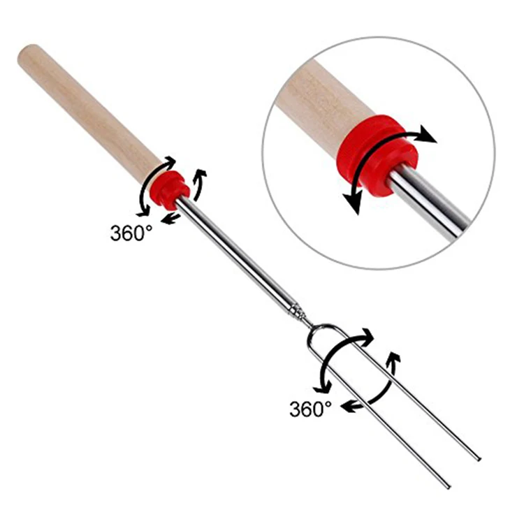 Amazon Hot 5 pcs rubber Handle Marshmallow expandable BBQ skewers set Stainless Steel BBQ Stick Telescoping Roasting Sticks