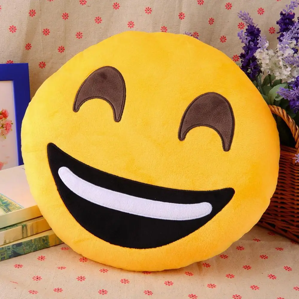 Soft Emoji Smiley Emoticon Yellow Round Cushion Pillow Stuffed Plush Toy Doll Christmas Present New
