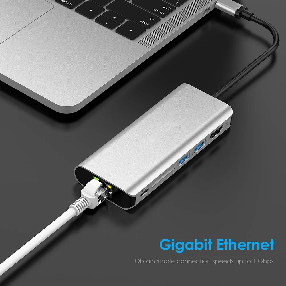 6 in 1 USB-C Type C to 4K HDMI TV HDTV Video Converter 1000Mbps Gigabit Ethernet Lan Cable Adapter USB 3.0 HUB SD Card Reader - ANKUX.COM