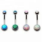 316L Steel Bezel Setting Opal Belly Button Rings