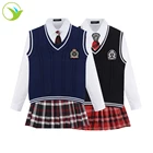 Custom Girls Blouse Pleated skirt Sweater vest japanese high school cotton uniform
