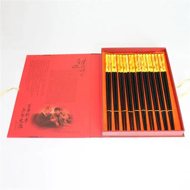 Wedding Souvenirs Chinese Chopsticks Ebony Wood Material Crafts Tableware Ceramic Yellow Dragon Pattern Chopstick 10 Pair Pack