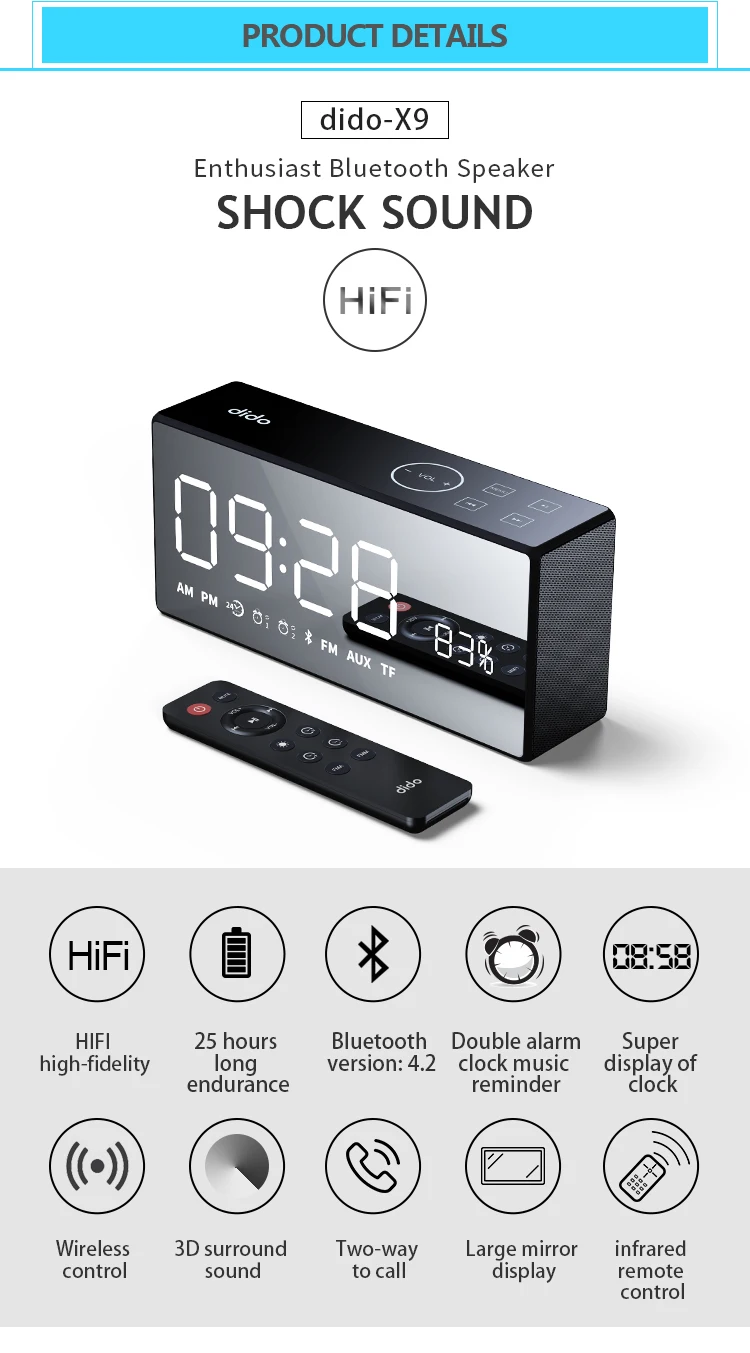 New Speaker Supported Dual Alarm Clock+ FM Radio touch screen speaker with remote controller - ANKUX.COM