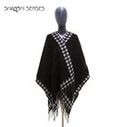 wholesale fancy girls reversible long black lady wearable poncho shawl with tassels