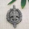 Custom made 3D antique nickle cross sword shaped military badge