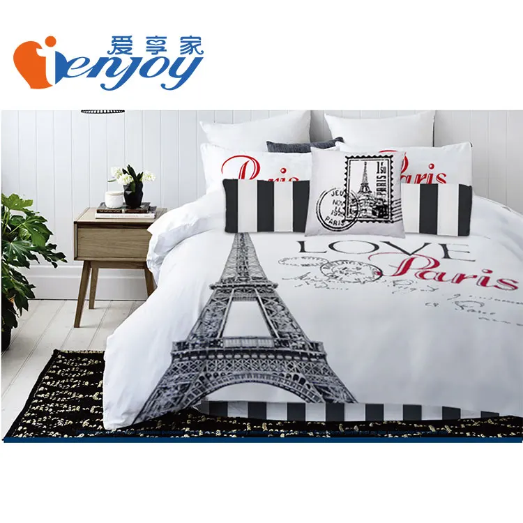 Ienjoy 3 Pcs King Size Bed Comforter Set Eiffel Tower Bedding And