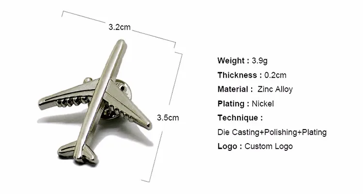 popular custom 3d model airplane metal lapel pin