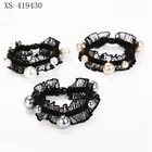 New fashion lace hair tie pearl hair holder black ponytail tie for women