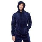 Custom Blank Long Sleeve Thick Heavy Two Fabric Bonded Super Soft Warm Winter Blue Hoodie Hooded Mens Top
