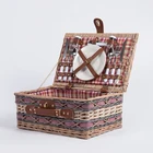 Weaving food fruit gift box pink wood chip wicker willow rattan picnic storage basket for 2 persons