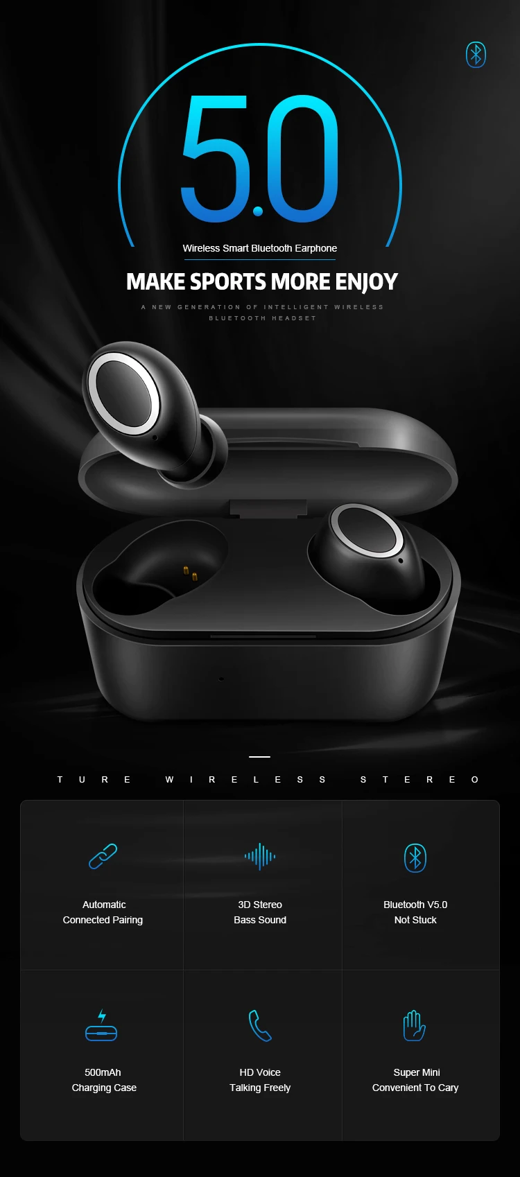 new arrival 3D Stereo Sound tws noise cancelling wireless bluetooths Touch Earbud headphones for iphone - ANKUX.COM