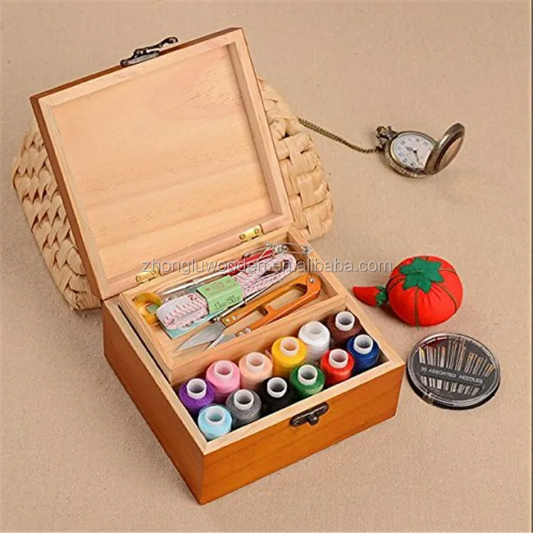 De Madera cesto de costura caja de costura Kit de costura accesorios de la caja de madera