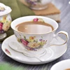 Christmas present ceramic customized tea cup set new bone china floral coffee mug with saucer and spoon