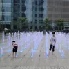 Outdoor boy and girl fountain music water dry fountain for fun