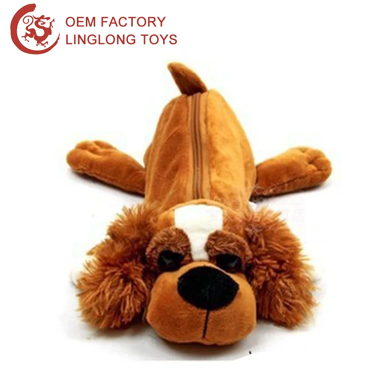 cartoon stuffed dog pencil pouch for school brown plush lie