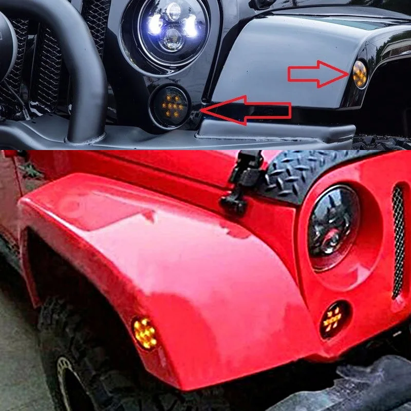 FADUIES 1 Smoke Lens Amber LED Front Turn Signal Light + Fender Side Marker Parking Lamp For 2007-2015 Jeep Wrangler JK  (12)
