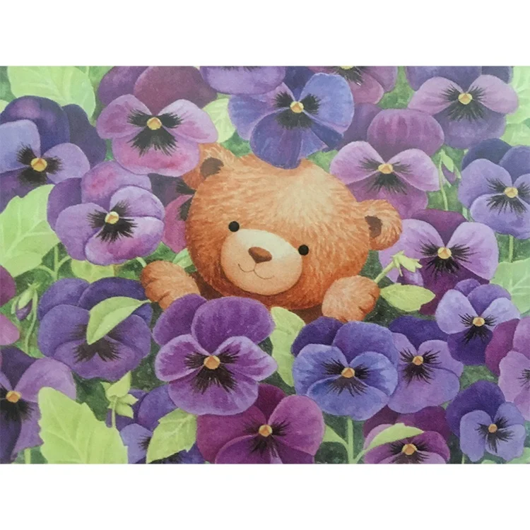 2019 ขายร้อนสั้น lint ผ้าใบหมีสีม่วงดอกไม้เพชรภาพวาดศิลปะภาพวาดผ้าใบ