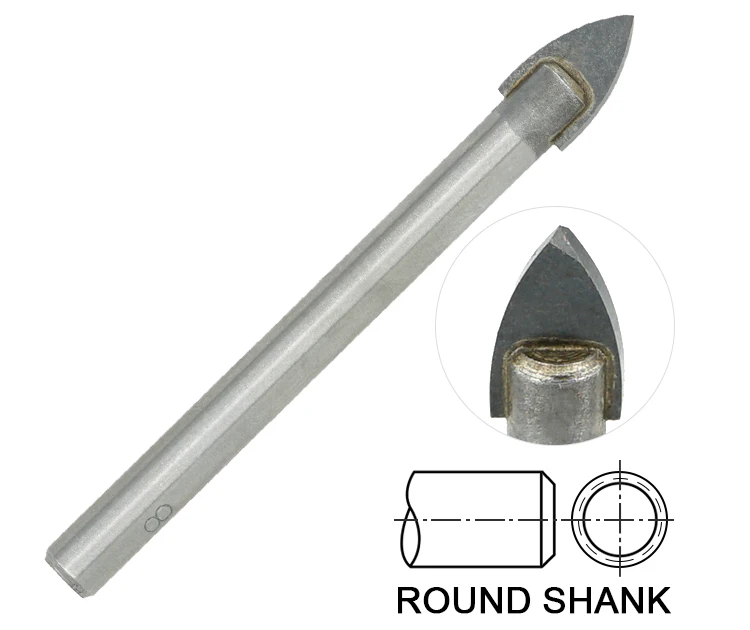 6 Pcs Round Shank Single Carbide Tip Glass and Tile Drill Bit Set
