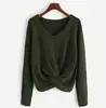 Twist Front Chunky Sweater Women V Neck Green Long Sleeve Basic Pullovers Fall 2019 Fashion Casual Loose Cute Sweater