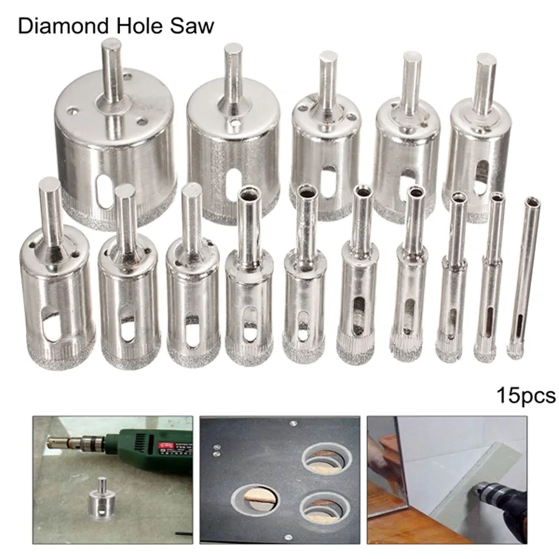 10/15pc Diamond Cutter Hole Saw Drill Bit Tool Set For Tile Ceramic Glass 6-50mm 