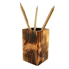 OEM stationery item FSC wood retro coke color wooden pencil vase pen holder