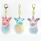 Hot selling new design mini cute colorful fuzzy hanging plush unicorn keychain
