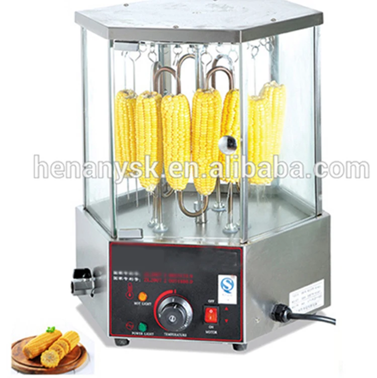 16pcs/Time Electric Corn Roaster Stainless Steel Base with 6 Glass Doors, Rotary Corn Broiler/Roaster