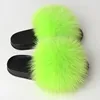 New Arrival Jtfur Custom Color Fluffy Lime Green Fox Fur Slippers Real Fur Slides