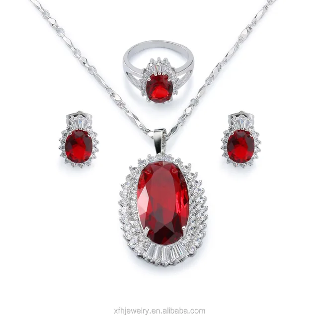 long chain ruby stone jewelry sets ring necklace earring sets