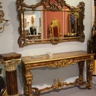 wooden antique table French console table with framed mirror