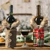 Christmas Table Wine Bottle Decoration Wine Bottle Case With A Striped Plaid Skirt Red Wine Cover