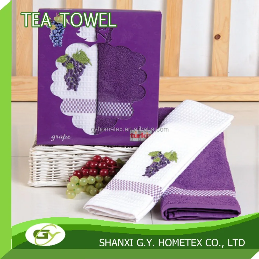 100% cotton fruit grapes emboridery terry kitchen towel 2pk with